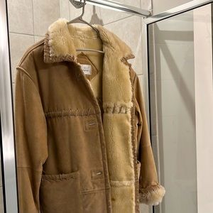 Beautiful camel suede shearing fur coat. Extremely warm for winter.